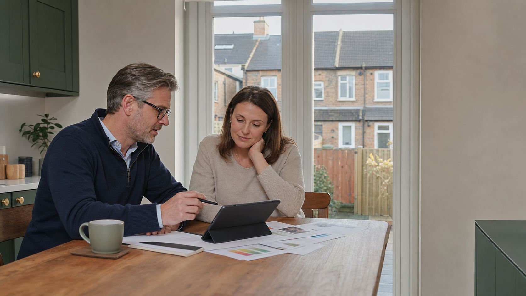 Energy adviser discussing home improvement options with a British homeowner