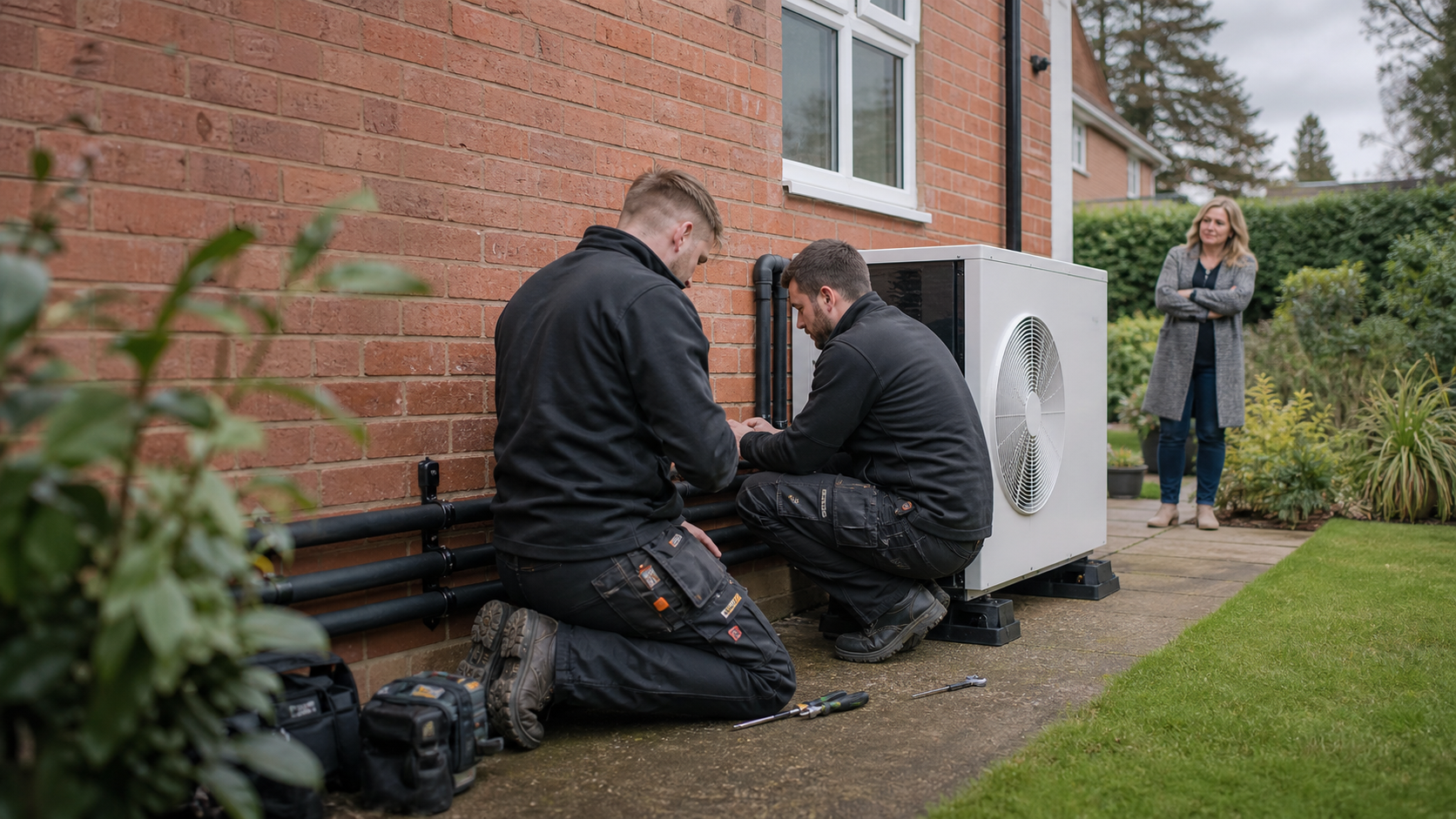 Insulated British home being assessed for an air source heat pump