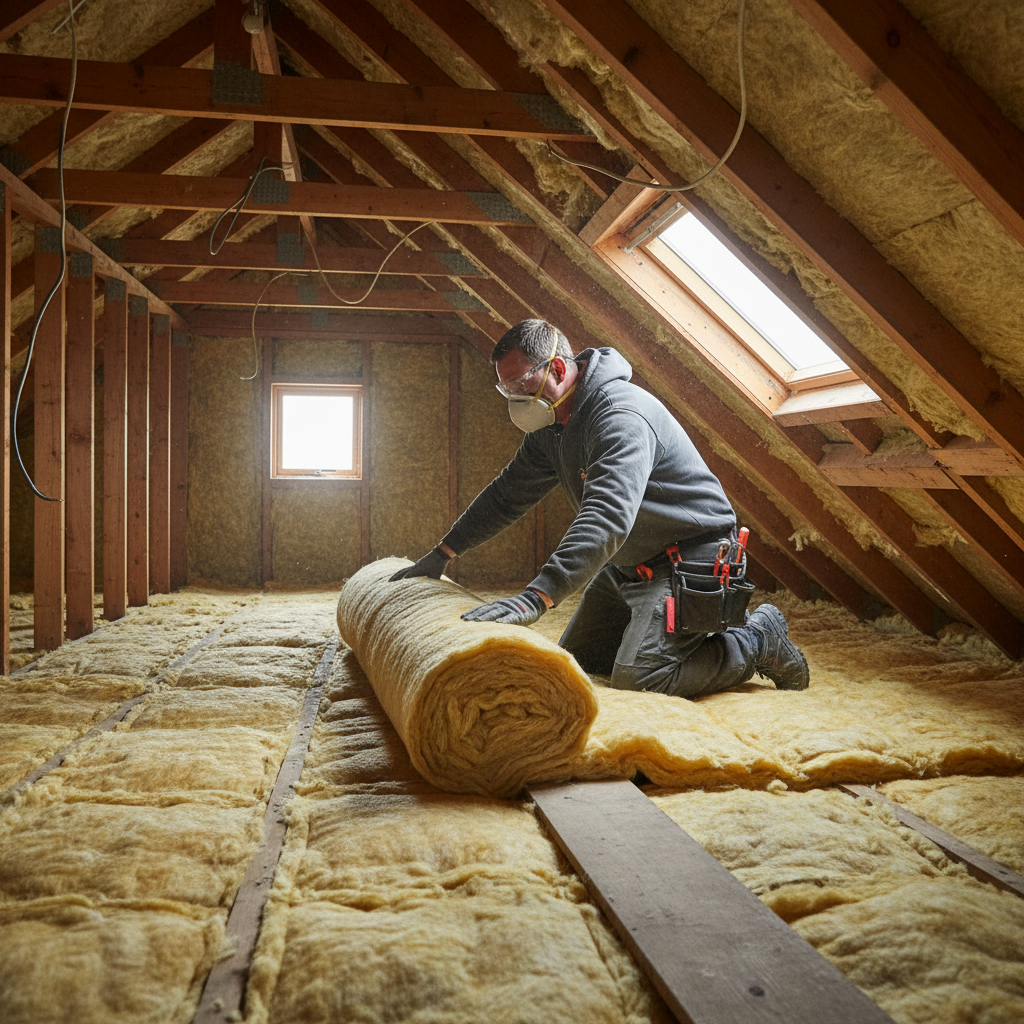 Loft insulation installation in a UK home