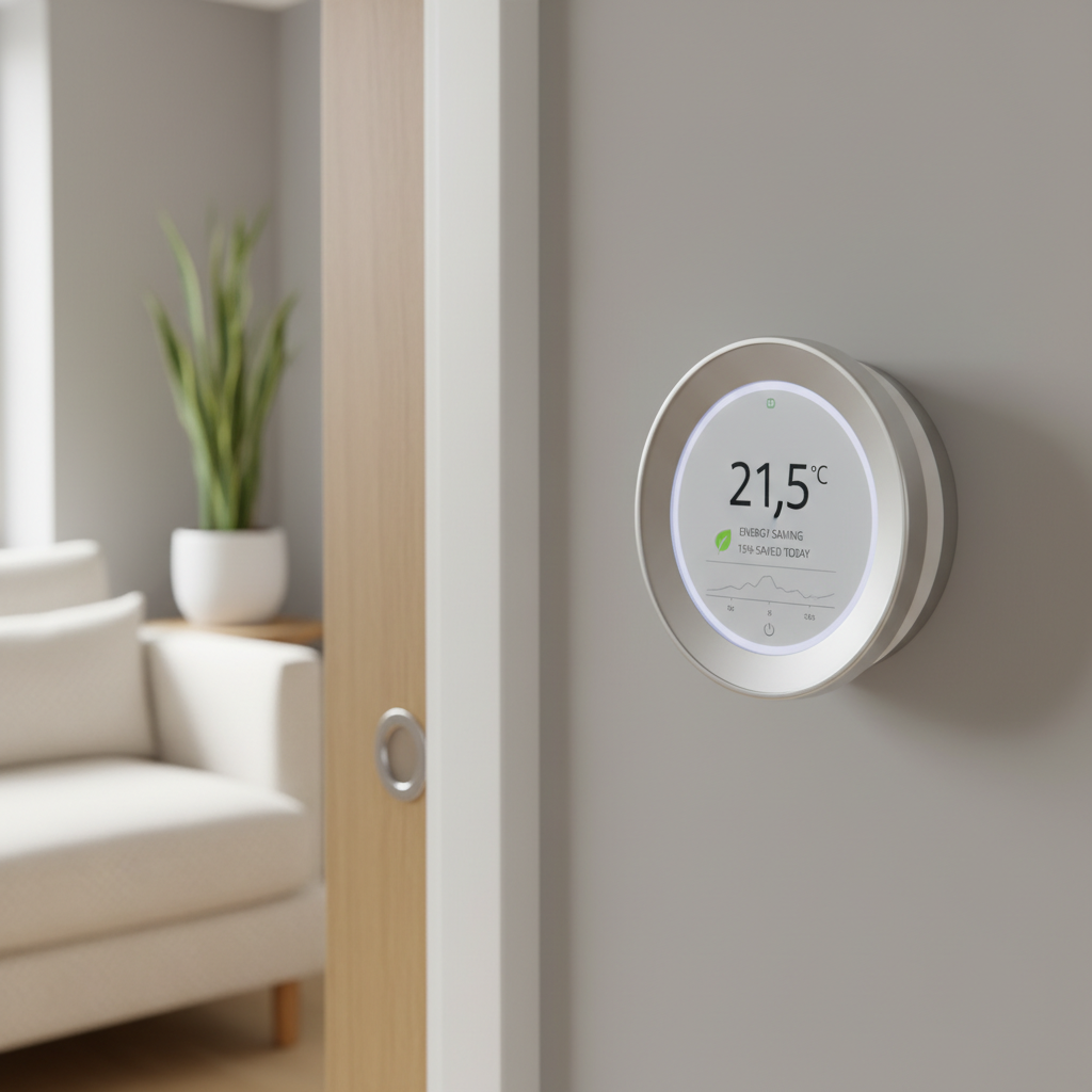 Smart thermostat on wall